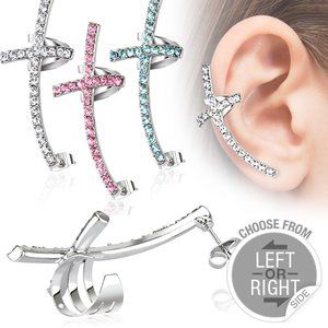 Cross Gem Paved Ear Cuff 316L Surgical Steel